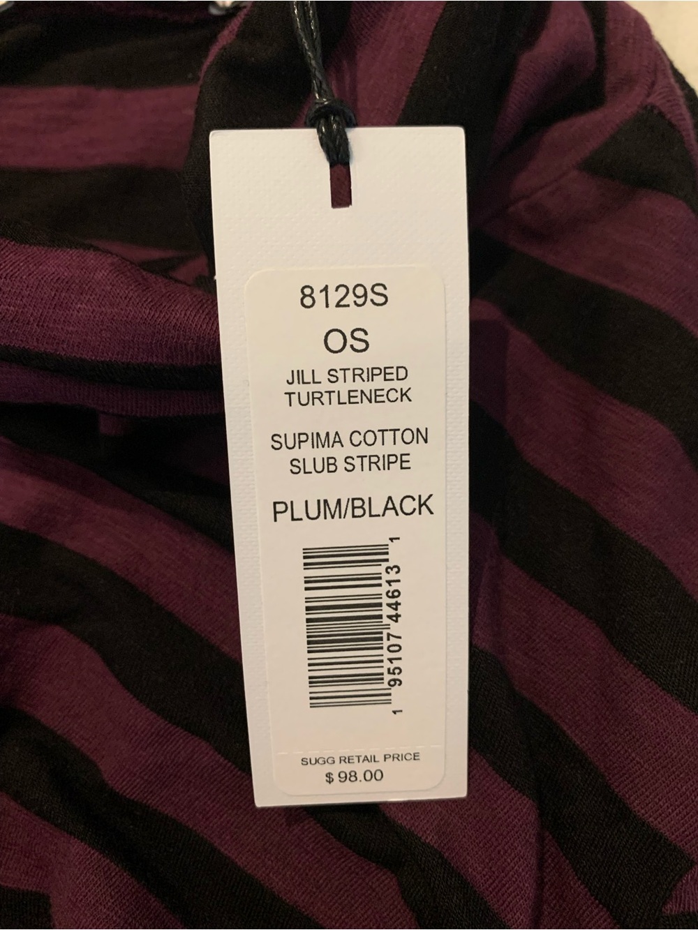 Michael Stars Plum and Black Supima Cotton Slub Stripe Long Sleeve Top NWT - OS - Picture 5 of 7
